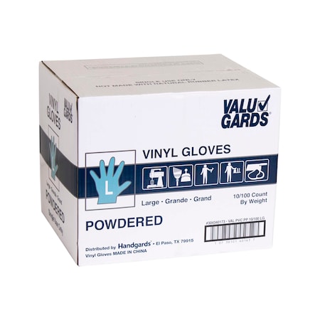 Valugards Valugards P, Disposable Gloves, Vinyl, Powdered, L, 1000 PK, Clear 304340173
